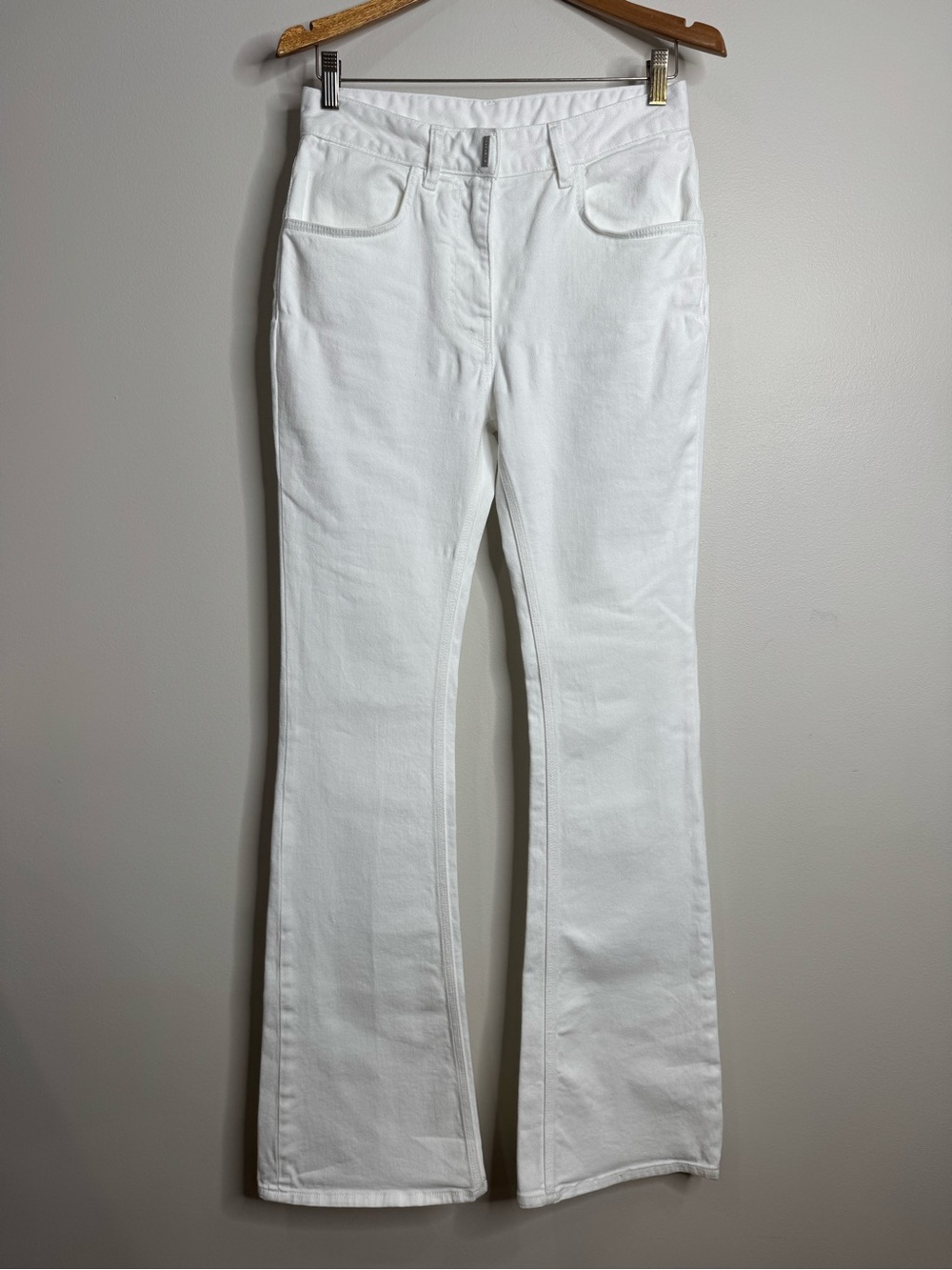 Givenchy White Mid-Rise Flare Denim Jeans Size 36 Cotton Blend Designer Chic